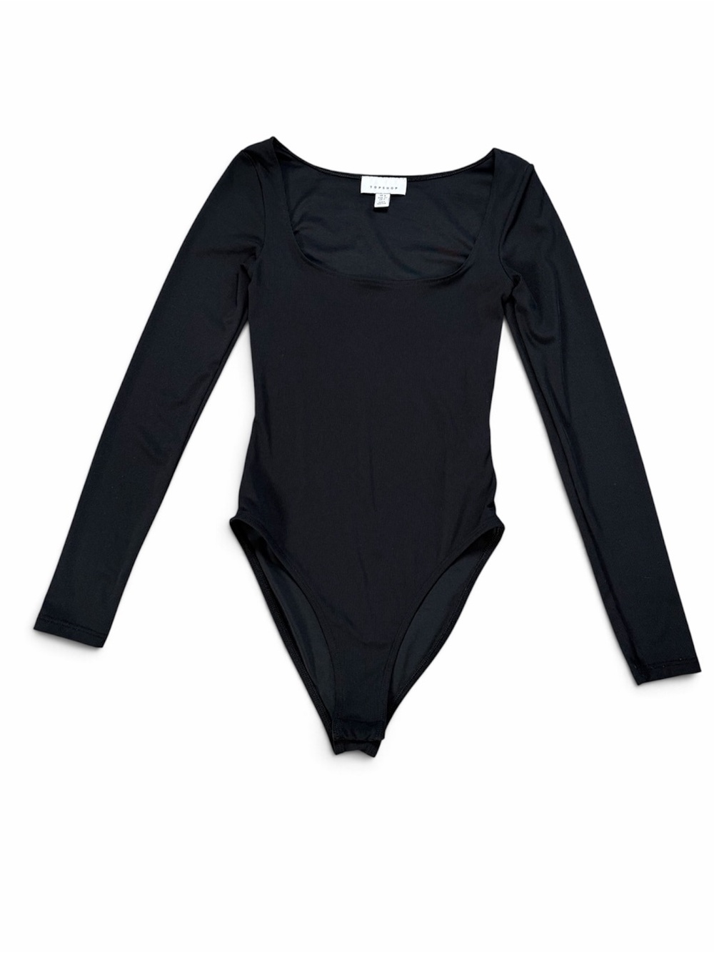 Topshop Black Square Neck Long Sleeve Ribbed Bodysuit US 2 UK 6 09B05QBLK